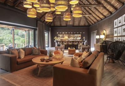 Indoor lounge area with fireplace